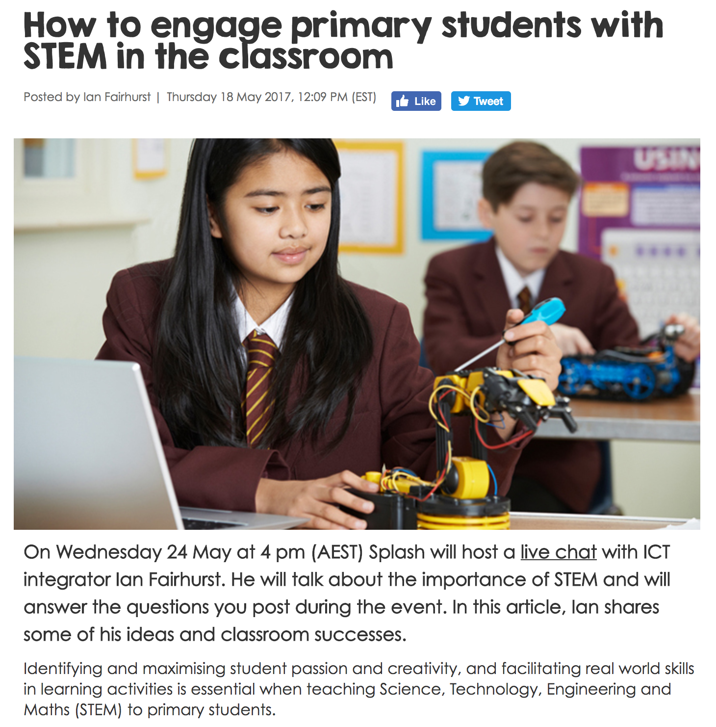 How to engage primary students with STEM